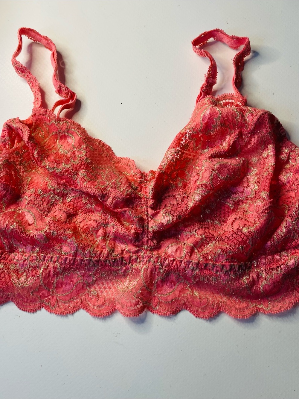 Cosabella Coral Pink Lace Bralette with Gold Threading